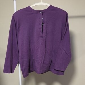 Vintage Beechers Brook Purple Long Sleeve Crewneck Button-Front Sweater - Purple
